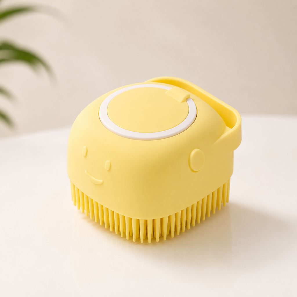 Silicone Pet Bath Massage Brush with Shampoo Dispenser