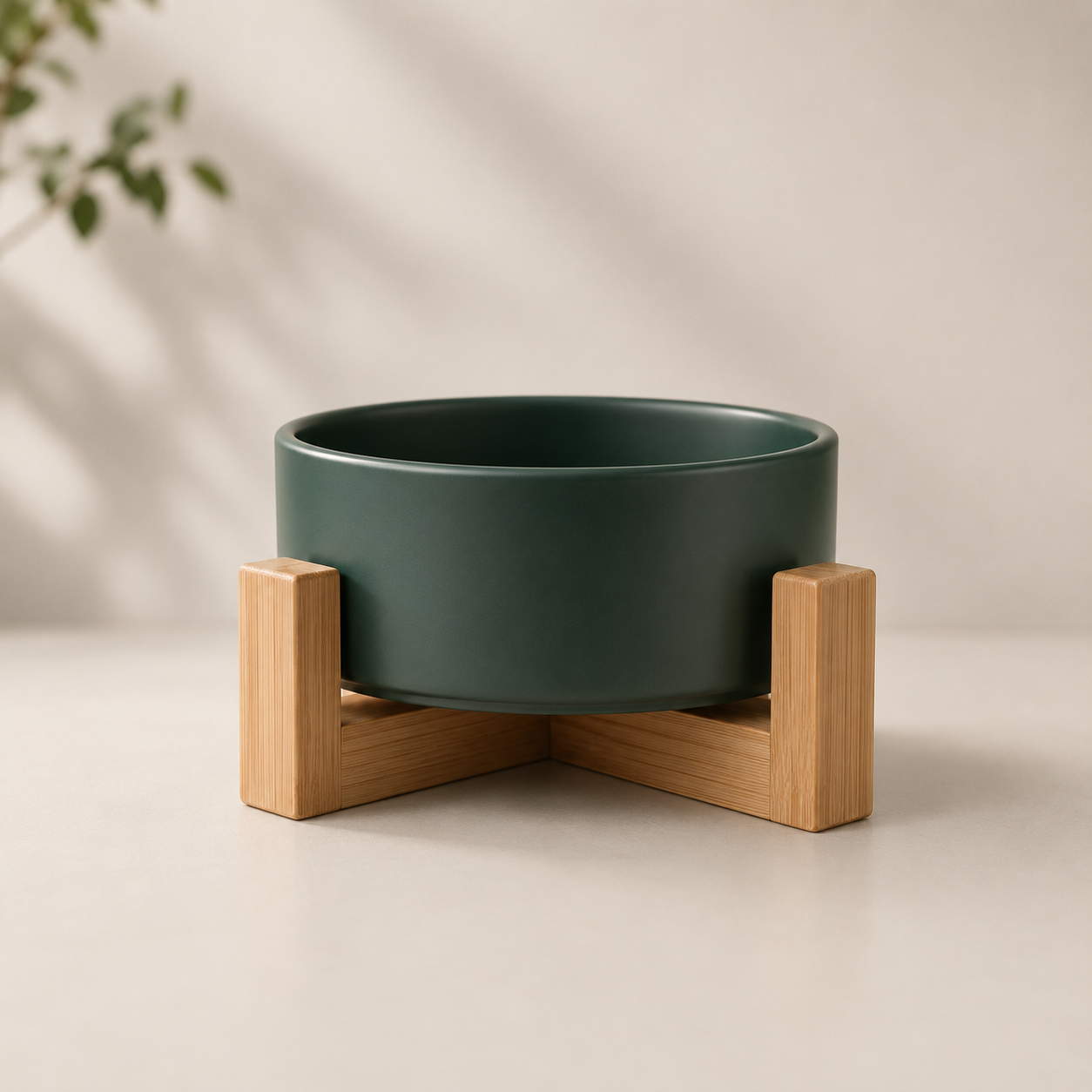 Elevated Dual Pet Bowl with Wooden Base