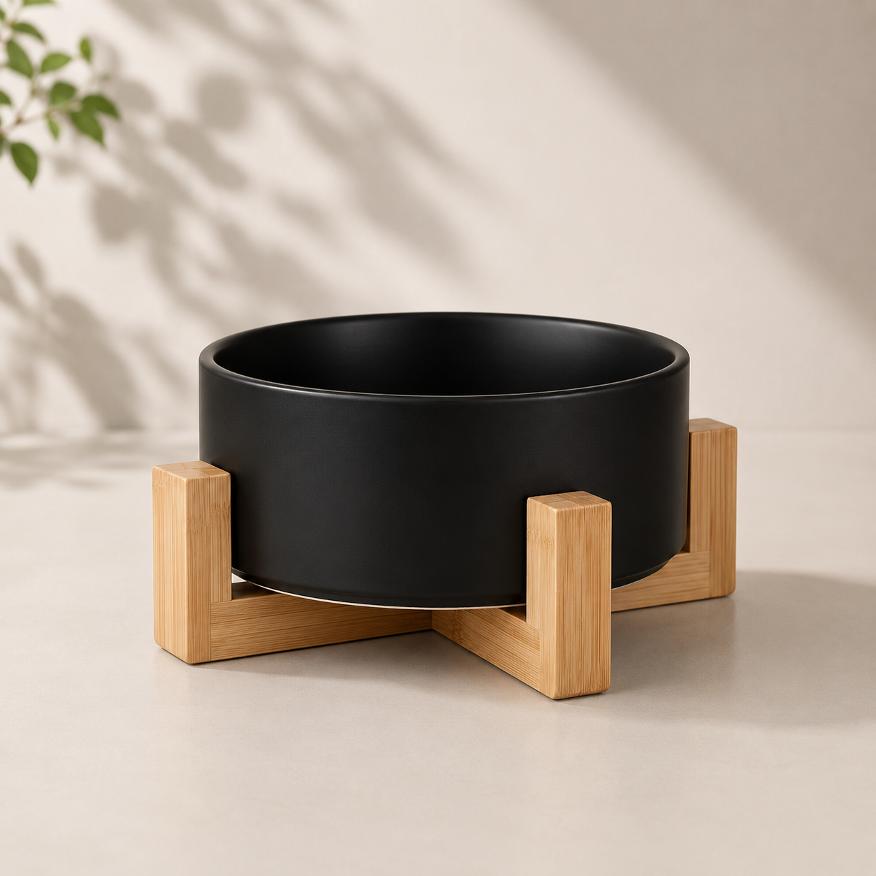 Elevated Dual Pet Bowl with Wooden Base