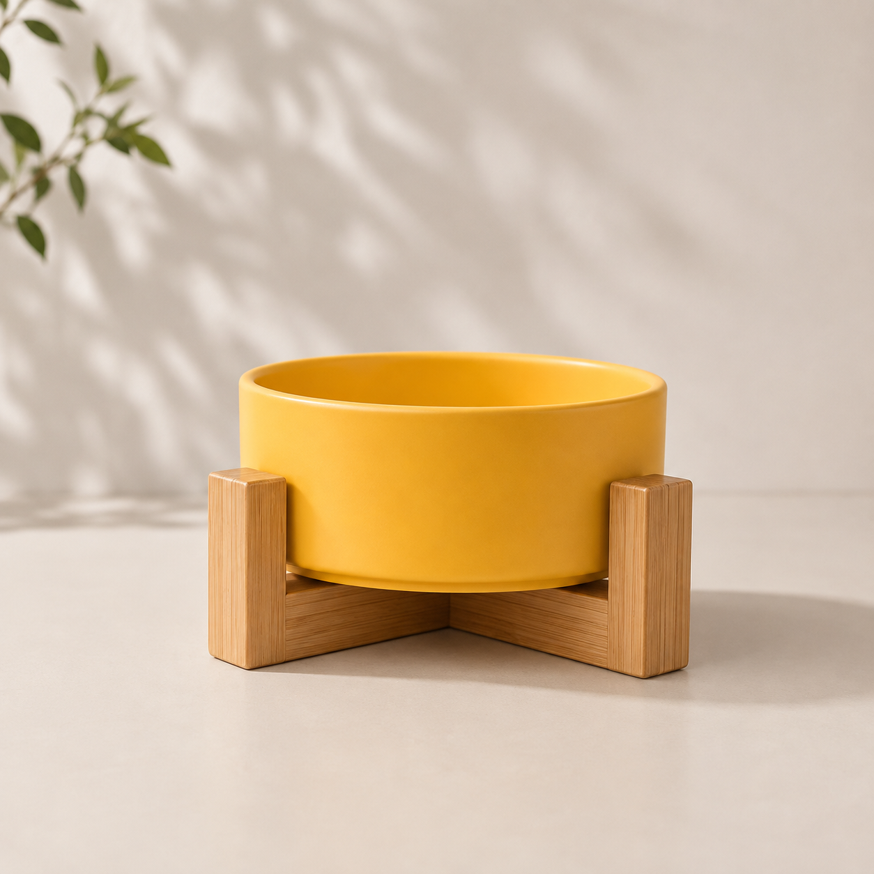 Elevated Dual Pet Bowl with Wooden Base