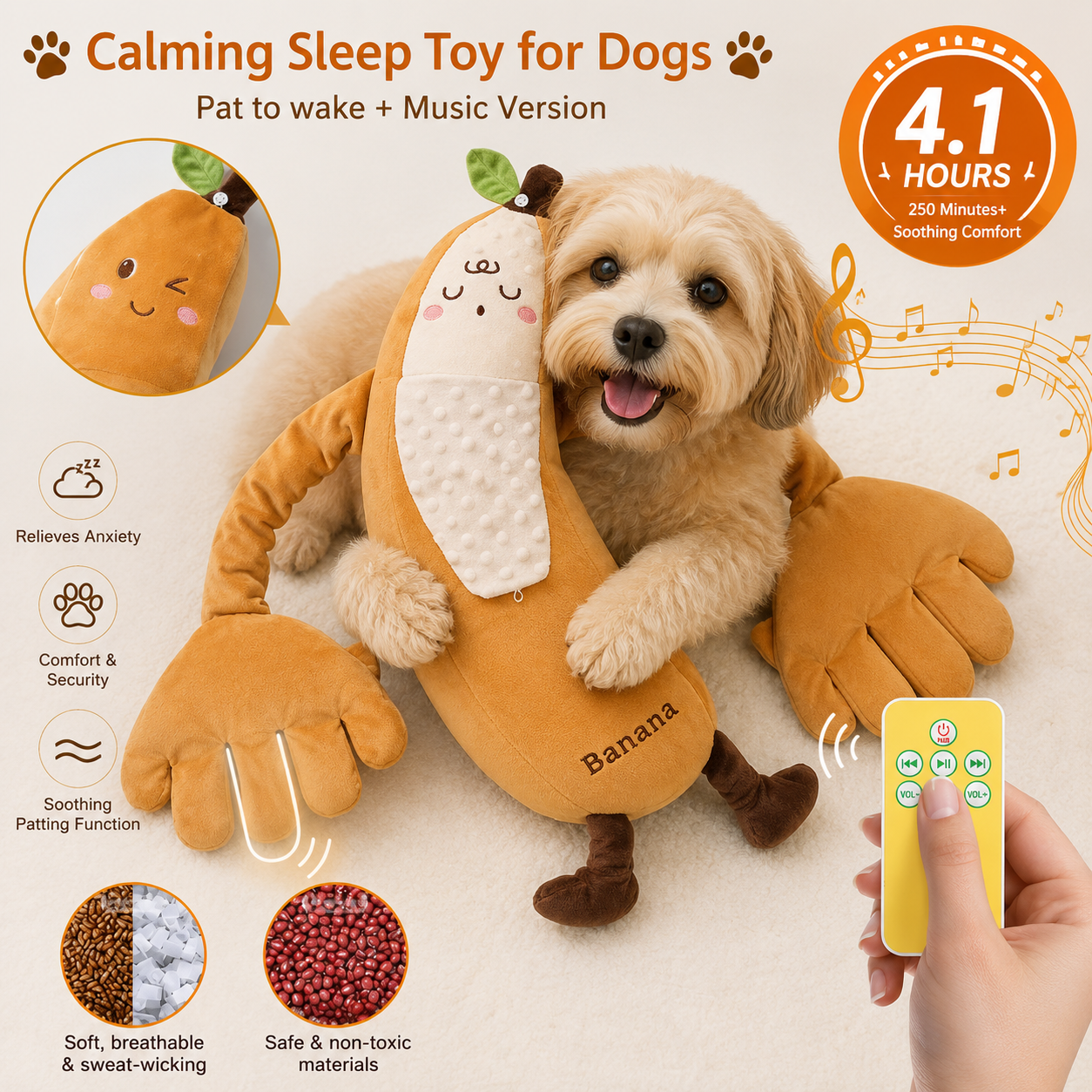 Pet Soothing Plush Toy with Patting Function