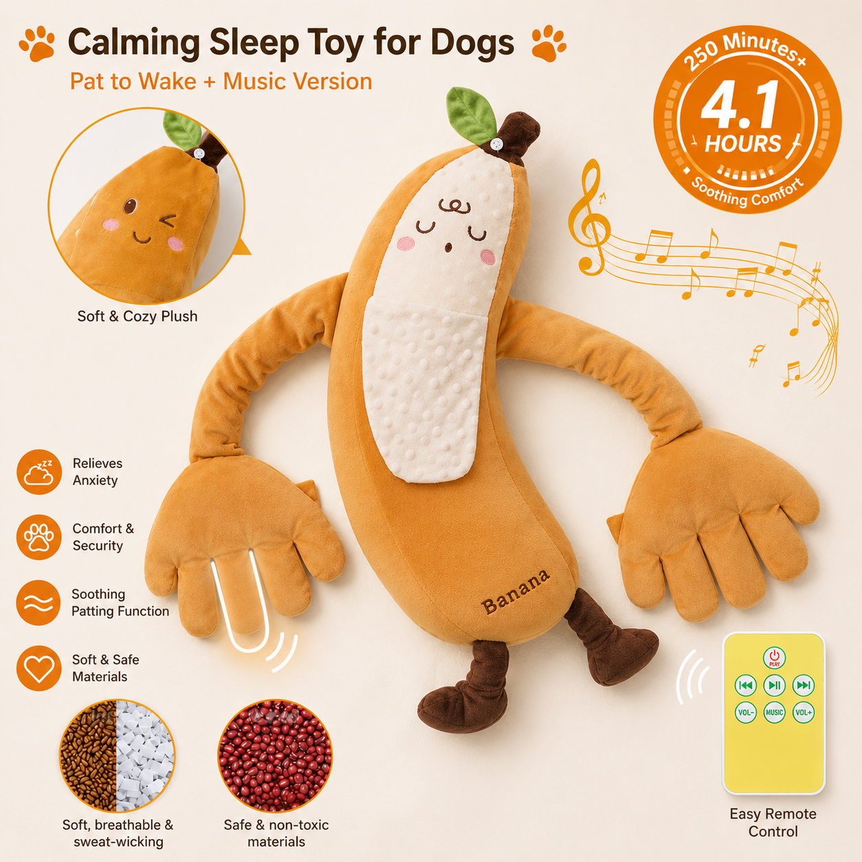 Pet Soothing Plush Toy with Patting Function