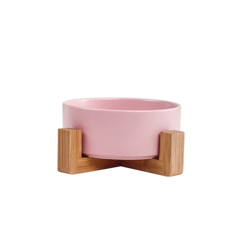 Elevated Dual Pet Bowl with Wooden Base