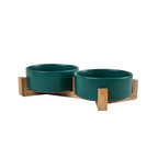 Elevated Dual Pet Bowl with Wooden Base