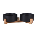 Elevated Dual Pet Bowl with Wooden Base
