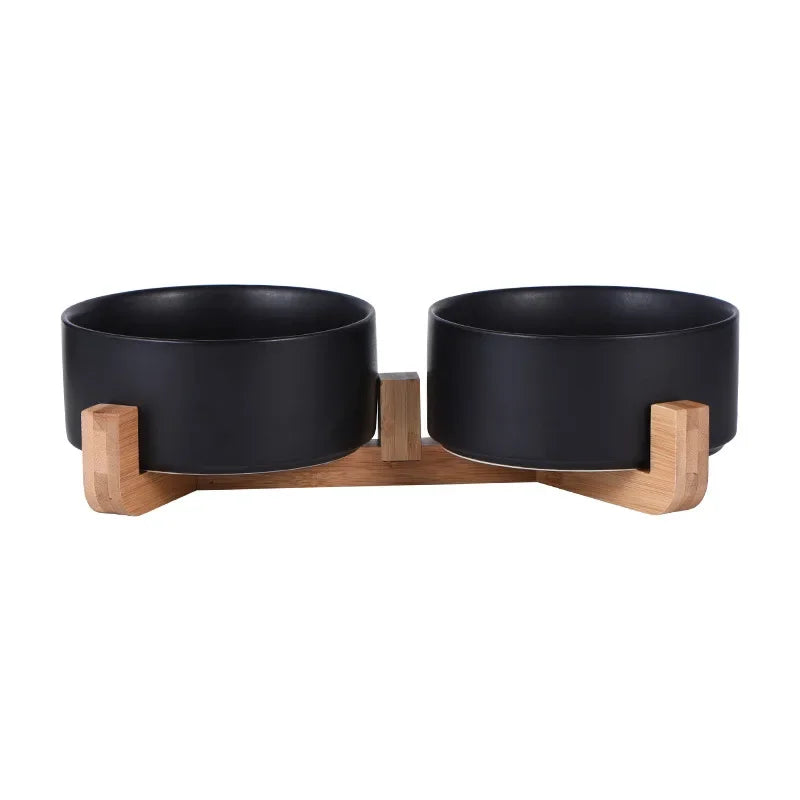 Elevated Dual Pet Bowl with Wooden Base