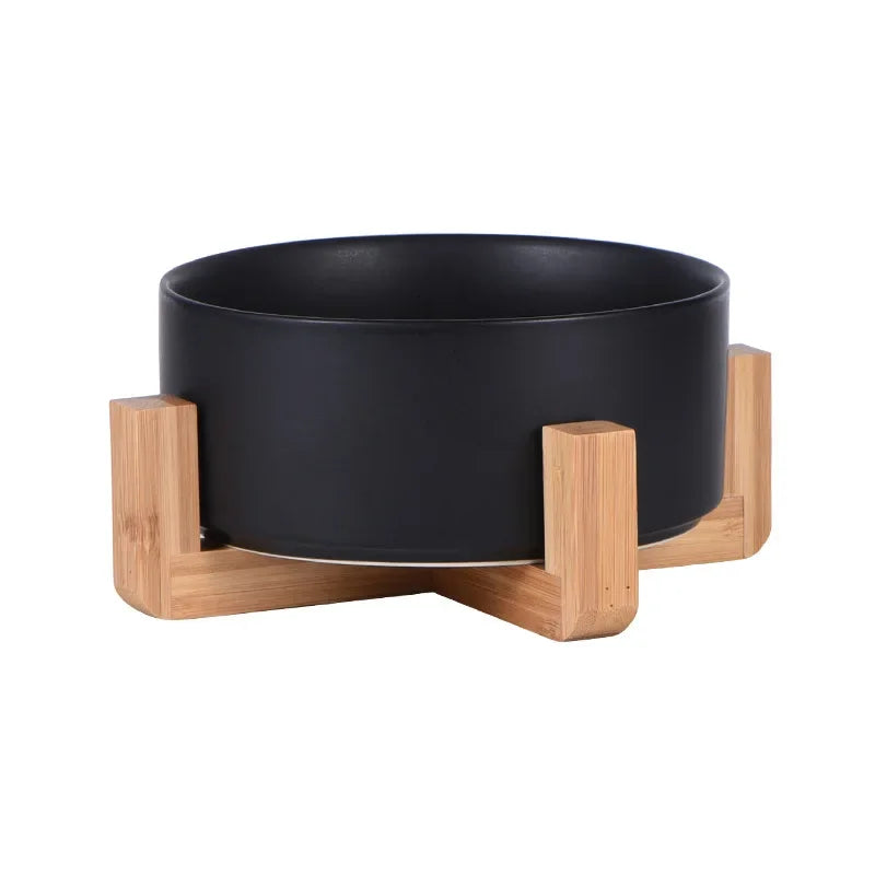 Elevated Dual Pet Bowl with Wooden Base