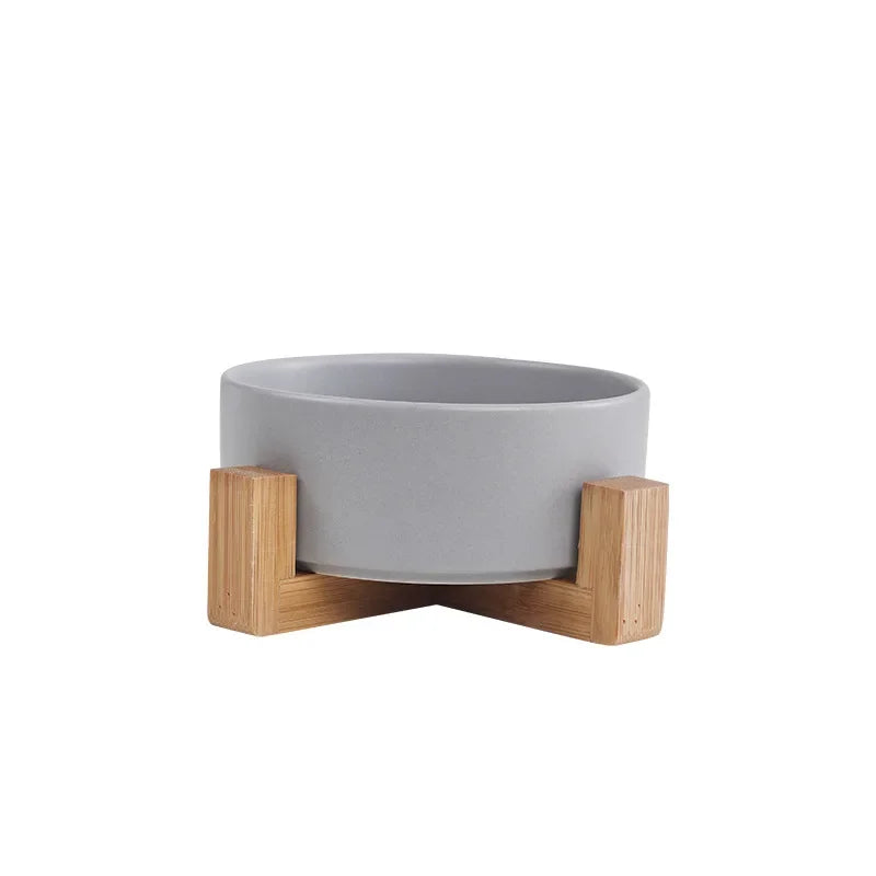 Elevated Dual Pet Bowl with Wooden Base