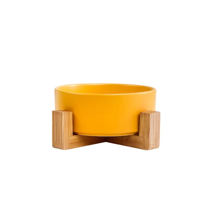 Elevated Dual Pet Bowl with Wooden Base