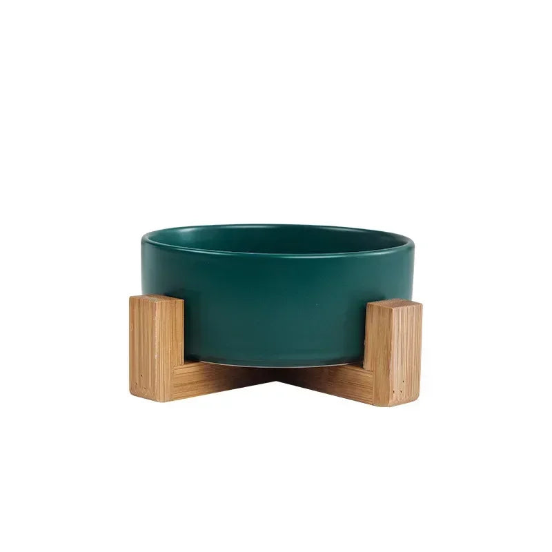 Elevated Dual Pet Bowl with Wooden Base